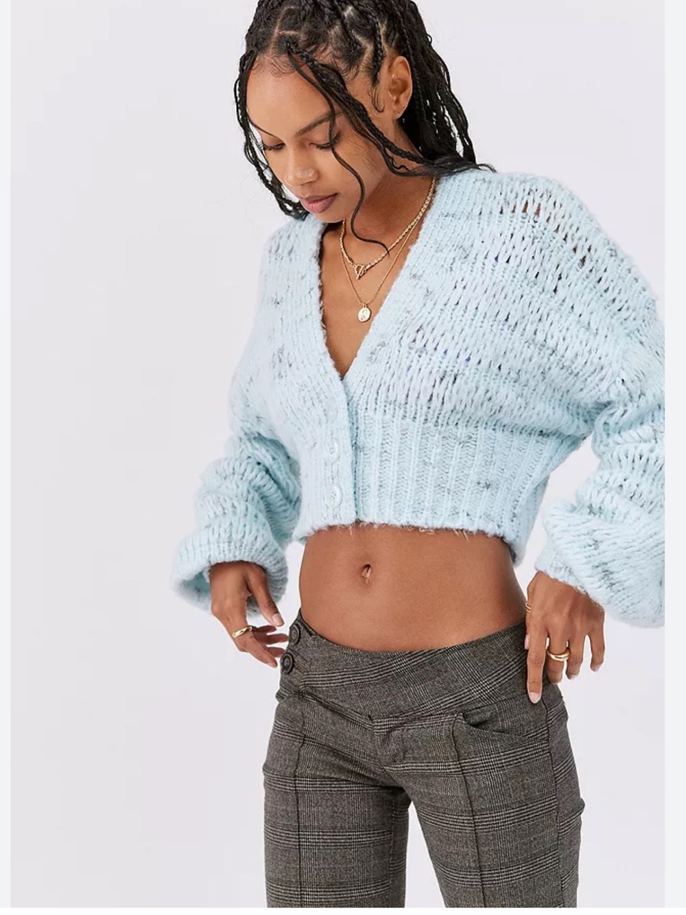 Urban Outfitters Light Blue Cropped V-Neck Button Cardigan